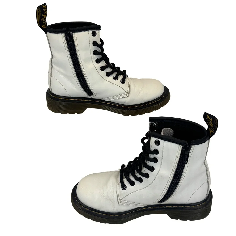 Dr‎ Martens 1460 J Kids White Leather Combat Boots Youth US 12 EU 29 Lace Up